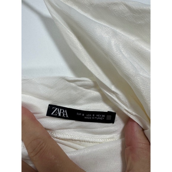 Zara Cowl Neck Camisole Women Small Ivory Satin Spaghetti Strap Tank Top - Picture 3 of 7